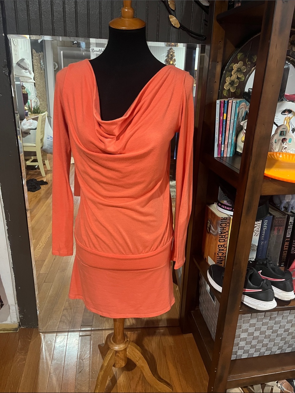 Velvet Torch Coral Cowl Neck Long Sleeve Dress